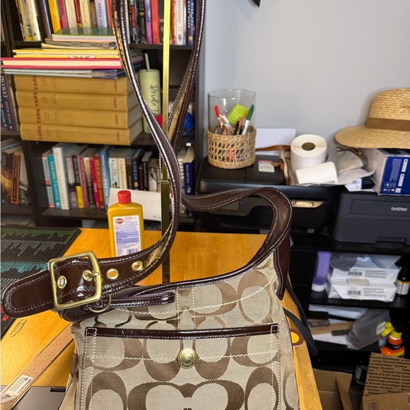 2007 Coach Brown and Tan Canvas Shoulder Bag with Leather Trim - Picture 2 of 8